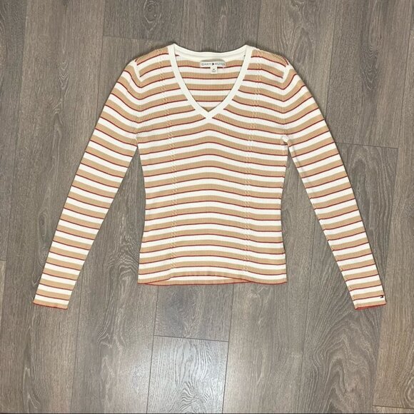 Tommy Hilfiger Women's Stripe Sweater V-neck Pullover  Vintage 2000s Preppy - Picture 7 of 16